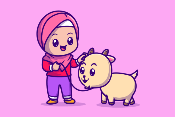 Download Cute Moslem Girl with Goat Cartoon - Girl Collection