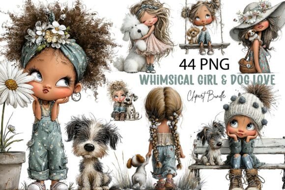 Download Whimsical Girl &amp; Dog Love Clipart - Girl Collection