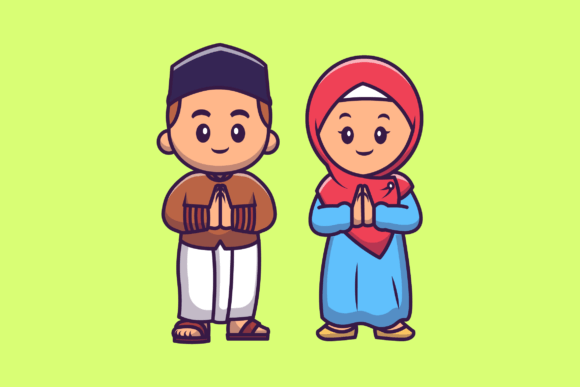 Download Cute Girl and Boy Moslem Celebrating Ied - Girl Collection