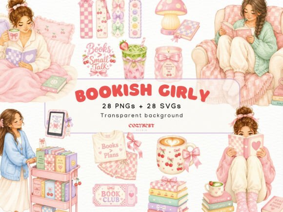 Download Cozy Bookish Girl Watercolor Clipart PNG - Girl Collection
